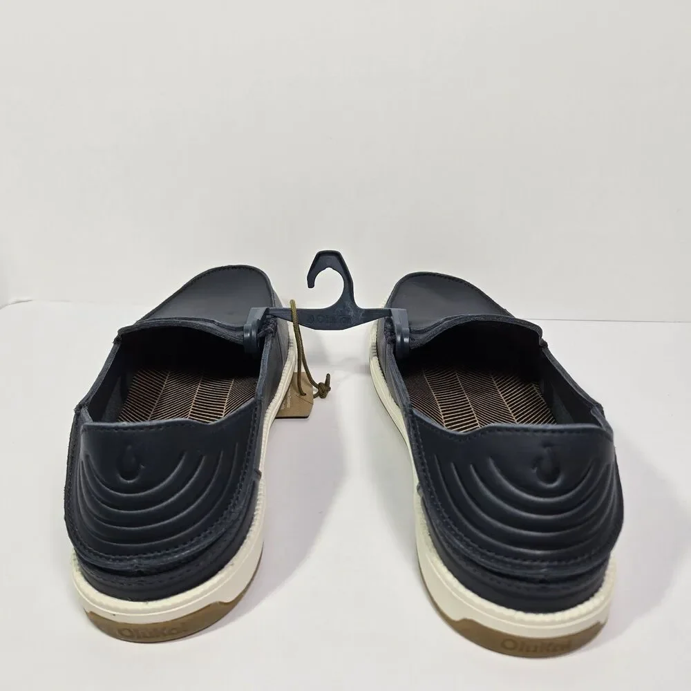 $140 Olukai Kākaha Nia Mens 12 Leather Slip On Shoes Loafer Casual Indigo Blue